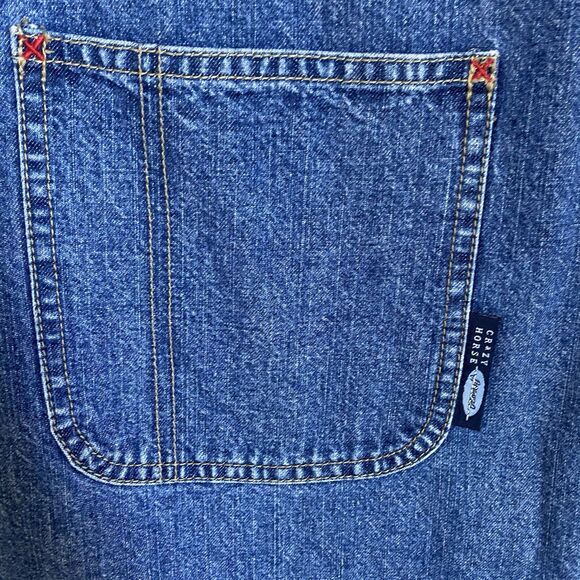 Vintage Crazy Horse Denim Midi Dress Women XL Blue Pockets Jumper 90s Cowgirl - Picture 8 of 12